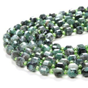 6mm Genuine Emerald Gemstone Grade Aa Faceted Prism Double Point Cut Loose Beads (d111)