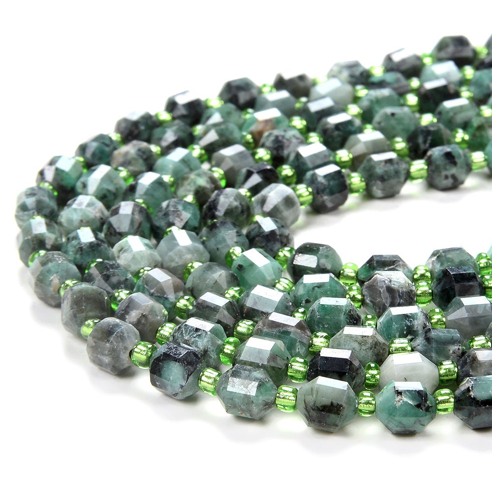 6mm Genuine Emerald Gemstone Grade Aa Faceted Prism Double Point Cut Loose Beads (d111)