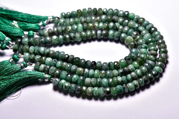Emerald Faceted Big Rondelle Shape Beads -8 Inches - Natural Beautiful Faceted Emerald Rondelle - Size Is 7-7.50mm #827