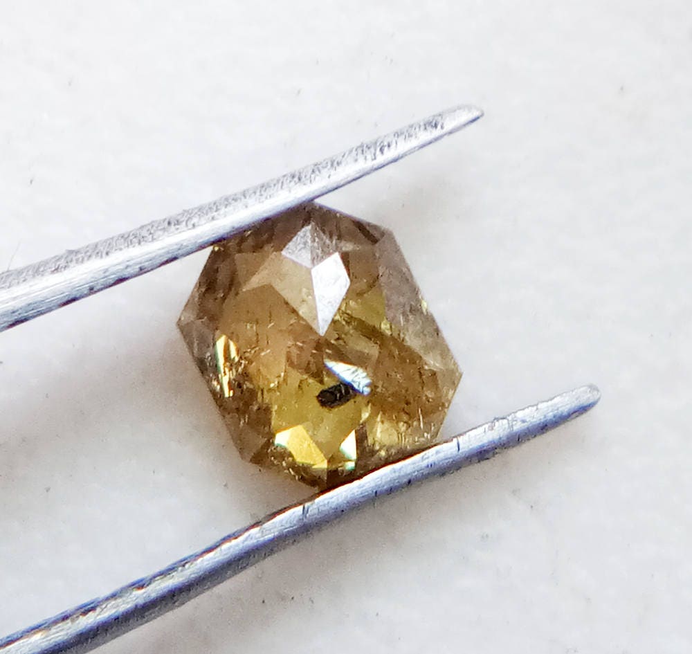 Champagne Emerald Shaped Diamond, Natural 4.5x4mm Flat Back Faceted Champagne Diamond, Rose Cut Diamond For Engagement Rings/pendant-ds3708