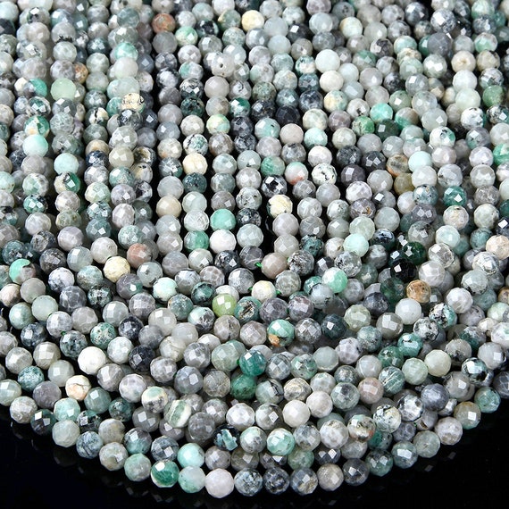 Natural Emerald Gemstone Grade A Micro Faceted Round 3mm 4mm Loose Beads 15 Inch Full Strand Bulk Lot 1,2,6,12 And 50 (p55)