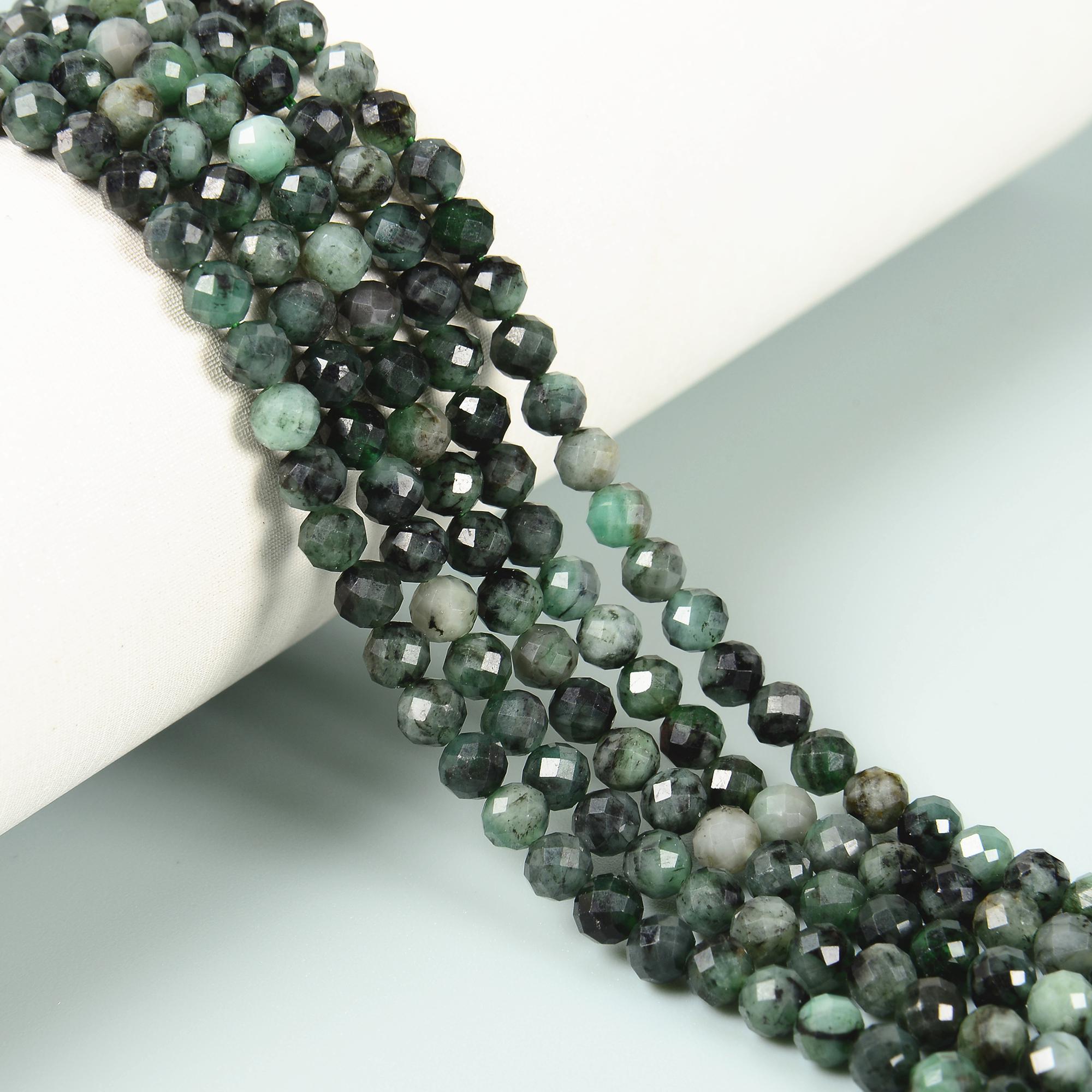 Natural Emerald Faceted Round Beads Size 2mm 3mm 4mm 5mm 15.5" Strand