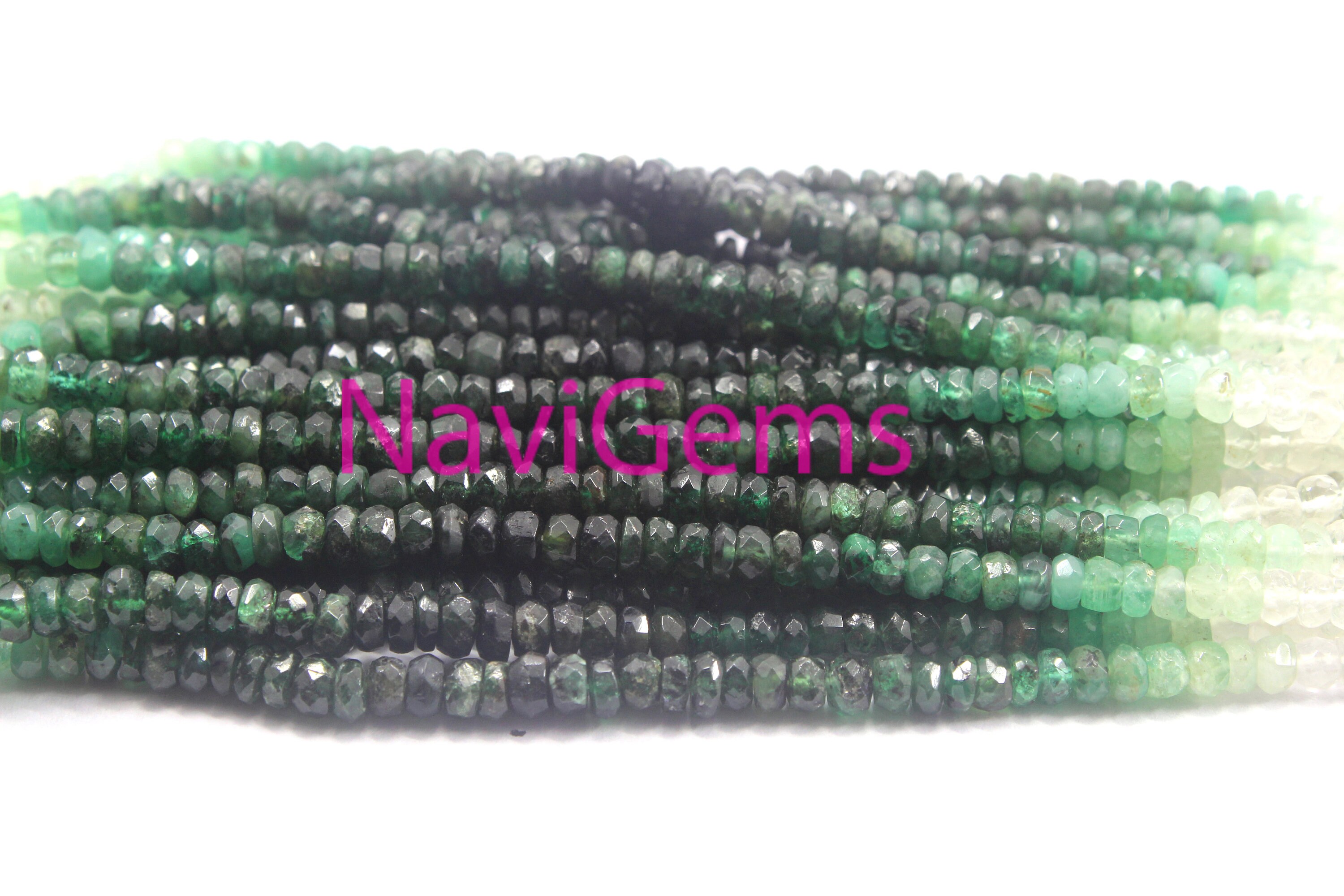 Faceted Emerald Rondelle Beads: Natural Green Gemstone Strand, 3.5-4mm