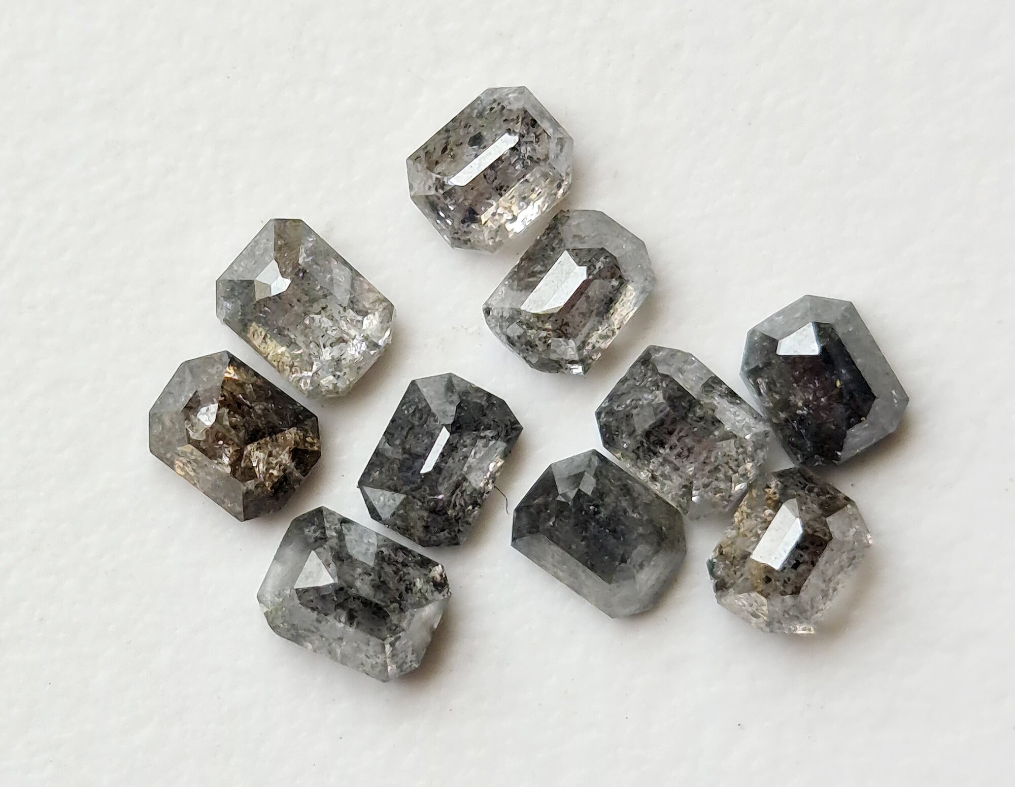Salt And Pepper Diamond, Conflict Free 2.5x3.5mm, Emerald Shaped Diamond, Faceted Sparkling Diamond For Ring, (1pc To 2pcs)-ppd890