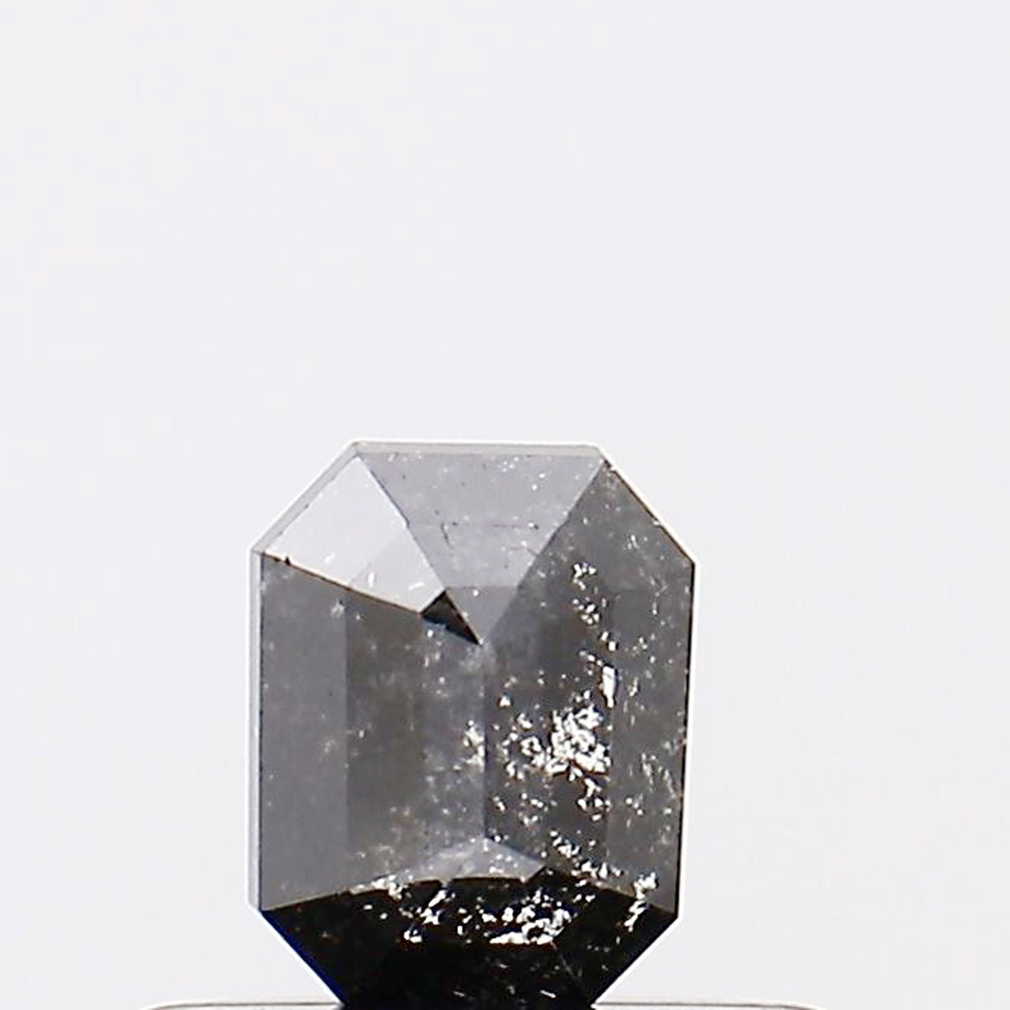 Salt And Pepper Diamond, Conflict Free 4.6x3.6 Mm, 0.46 Ct Emerald Shaped Diamond, Natural Faceted Clear Black Diamond For Ring-pdd121