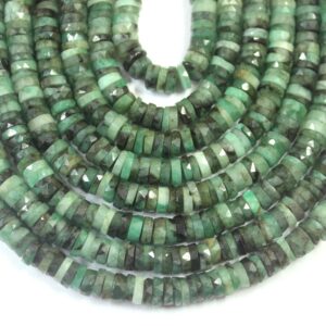 Faceted Emerald Tyre Beads: Natural Green Gemstone Strand (6-6.5mm)