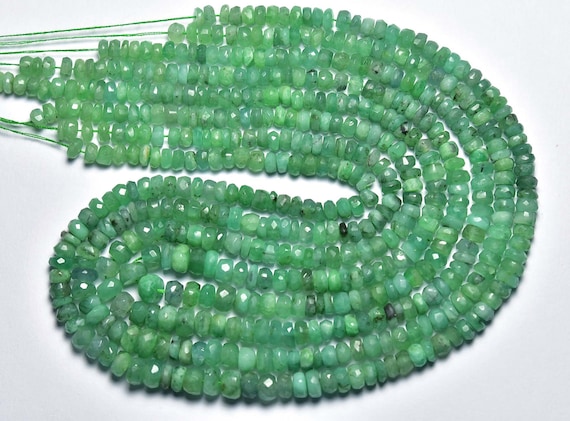 Zambian Emerald Big Rondelle Beads - 14 Inches - Natural Faceted Emerald Rondelle - Size Is 4.5 - 5.5mm #2060