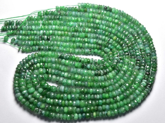 Zambian Emerald Rondelle Beads - 16 Inches - Natural Faceted Emerald Rondelle - Size Is 4.5 - 5.5mm #2056