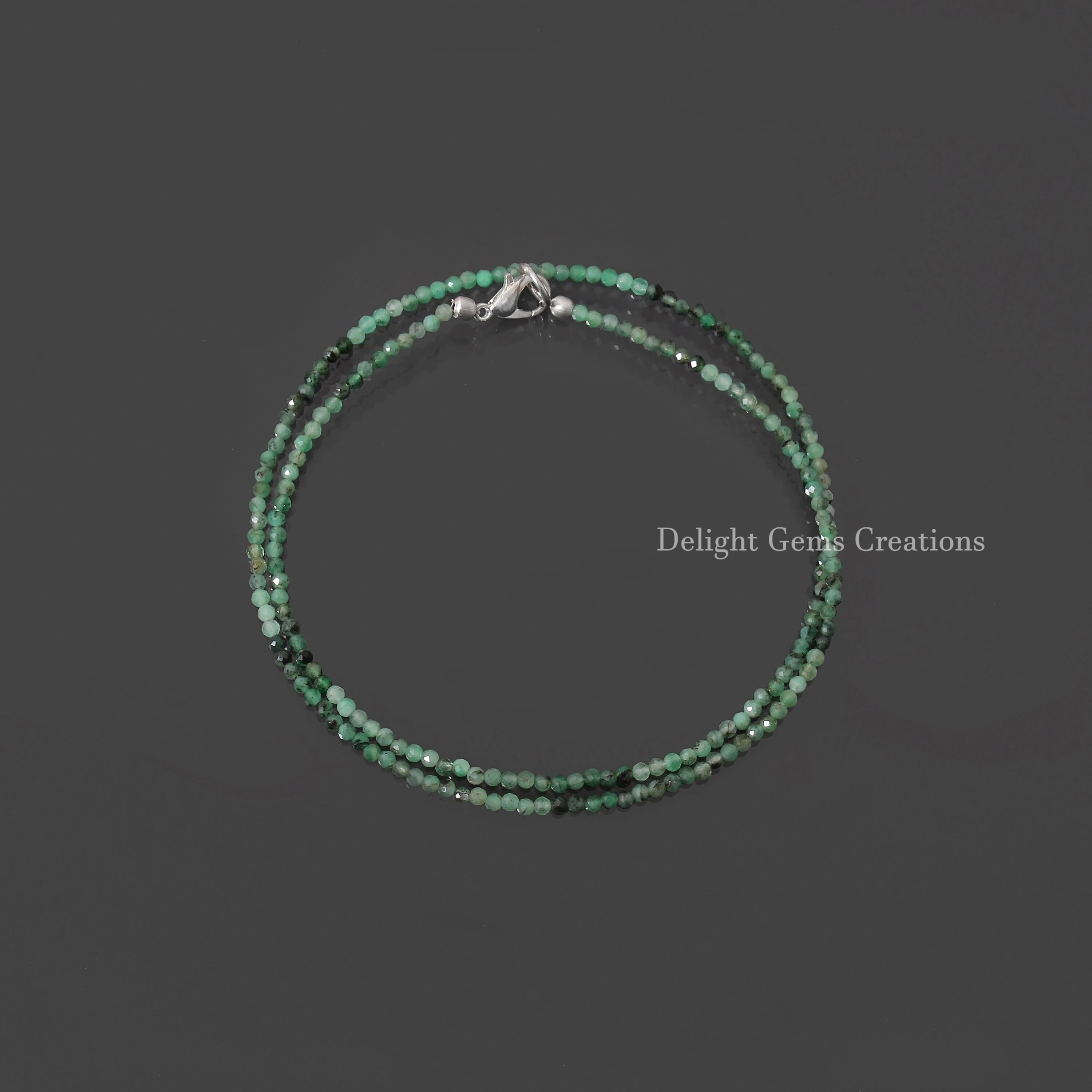 Emerald Bead Necklace, 2.5mm Emerald Faceted Round Beads Necklace, Natural Emerald Beaded Necklace, Aaa++ Quality Gemstone Bead Necklace