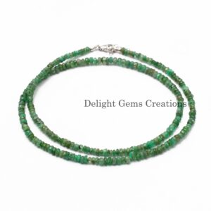 Emerald Beaded Necklace, Faceted Rondelle Beads, Green Jewelry