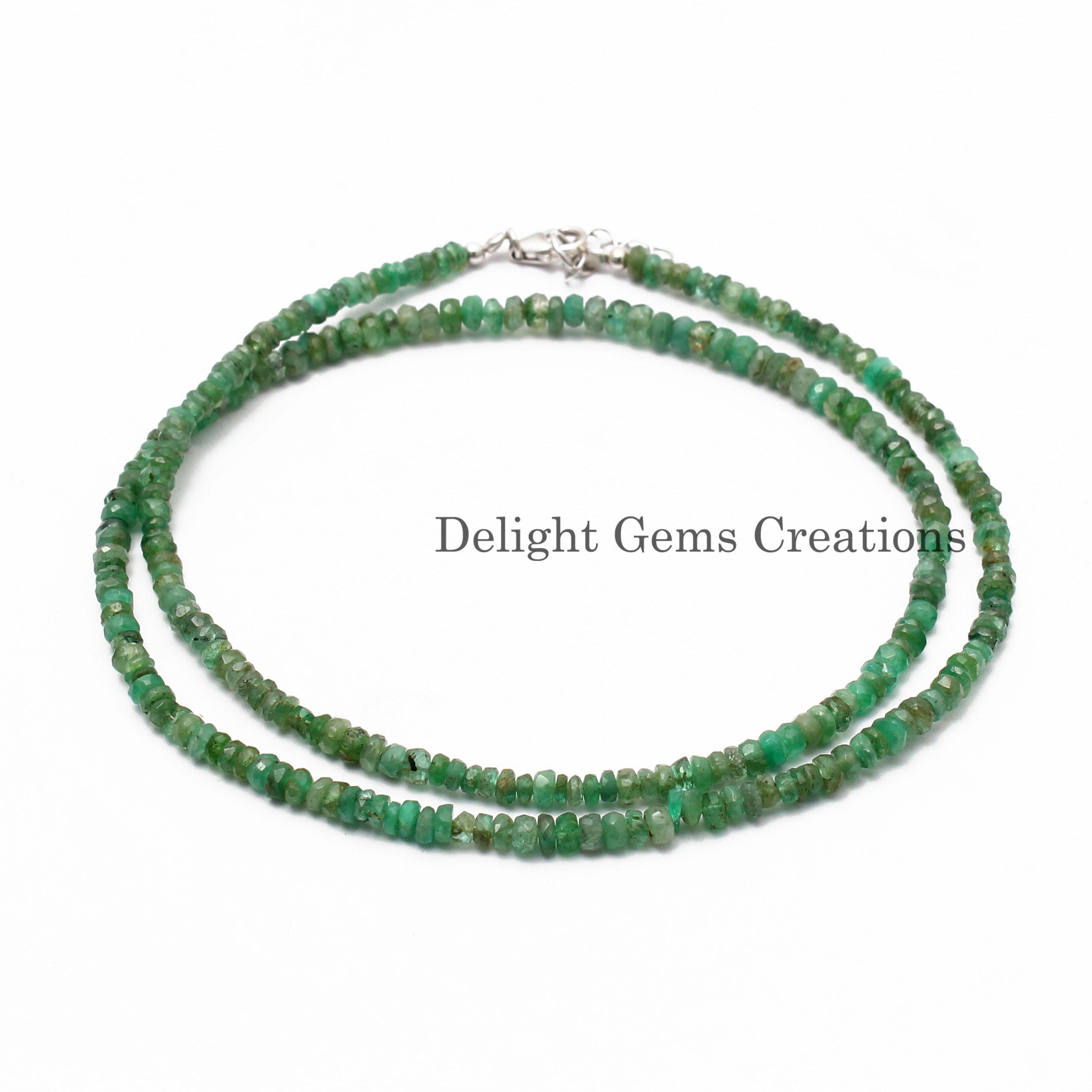 Emerald Beaded Necklace, Faceted Rondelle Beads, Green Jewelry