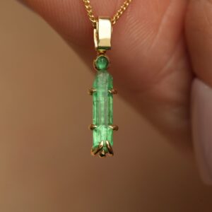 Emerald Crystal Necklace. RTS 14k Yellow Gold Natural Untreated Raw Emerald Gemstone Crystal Charm Necklace