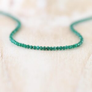 Emerald Delicate Beaded Necklace in Sterling Silver, Gold or Rose Gold Filled, Dainty Tiny Gemstone Choker, Long Layering Necklace for Women