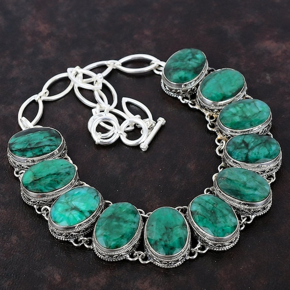 Faceted Zambian Emerald Necklace: Handmade 925 Sterling Silver, Adjustable Chain