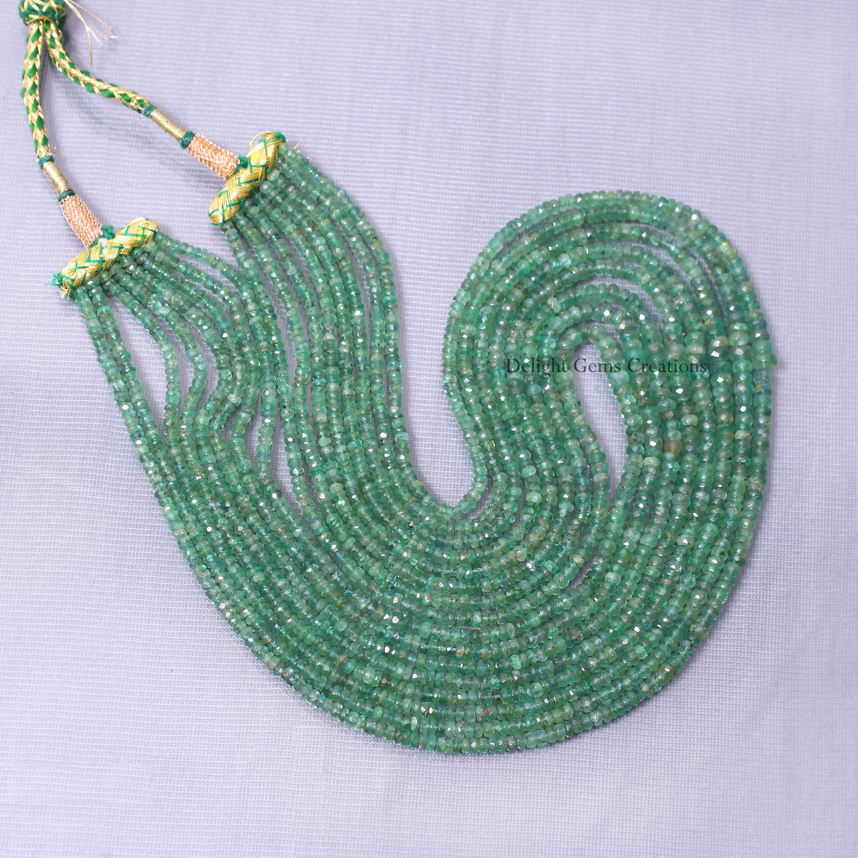 Genuine Emerald Multilayer Necklace, Faceted Rondelle Beads, Adjustable
