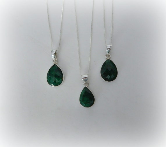Genuine Emerald Necklace Sterling Silver • Teardrop Green Emerald Necklace •may Birthstone Jewelry • Heart Chakra Stone • Birthday Gifts