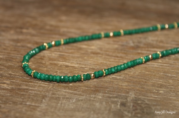 Emerald Necklace, Gold Or Sterling Silver Beads, Emerald Jewelry, May Birthstone, Stacking, Layering, Gemstone Jewelry