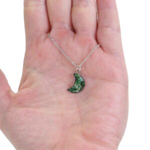 Green Emerald Crushed Stone Moon Silver Plated 18" Necklace