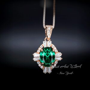 Green Emerald Necklace, Rose Gold Coating 925 Sterling Silver Box Chain, Green Stone Emerald Jewelry #128