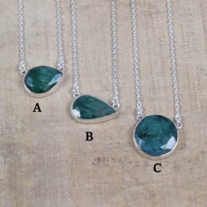 Green Emerald Sterling Silver Necklace: Handmade May Birthstone Jewelry