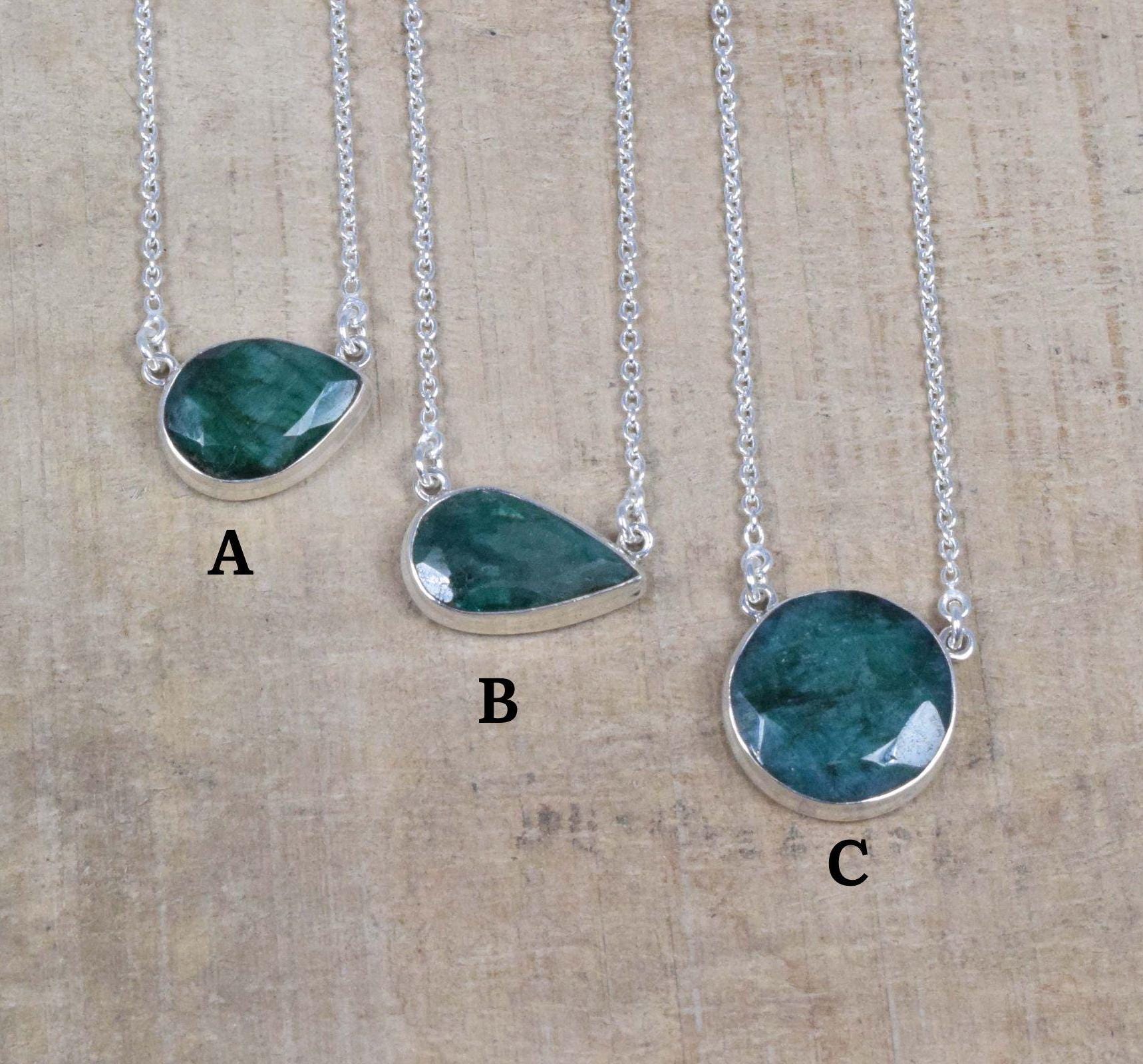 Green Emerald Sterling Silver Necklace: Handmade May Birthstone Jewelry