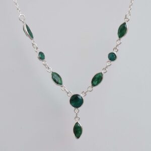 Green Emerald Sterling Silver Chain Necklace: Handmade Marquise Round Jewelry