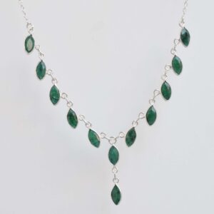 Green Emerald Sterling Silver Necklace: Handmade Marquise Gemstone Chain