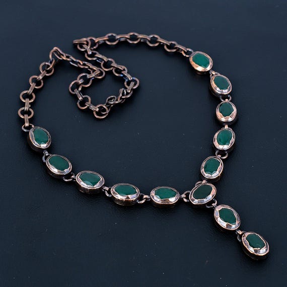 Handmade Zambian Emerald Necklace: Electroformed Copper, Adjustable Chain