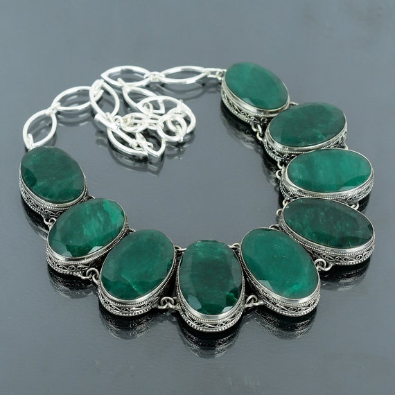 Handmade Zambian Emerald Necklace: Vintage Sterling Silver Gemstone Jewelry