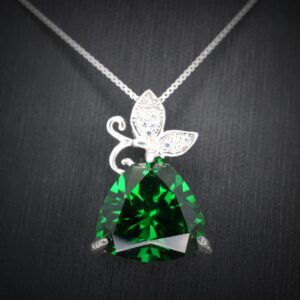 Large Trillion Emerald Necklace - Sterling Silver Butterfly Bail Necklace - Large 6 Ct May Birthstone - Triangle Green Emerald Jewelry #635