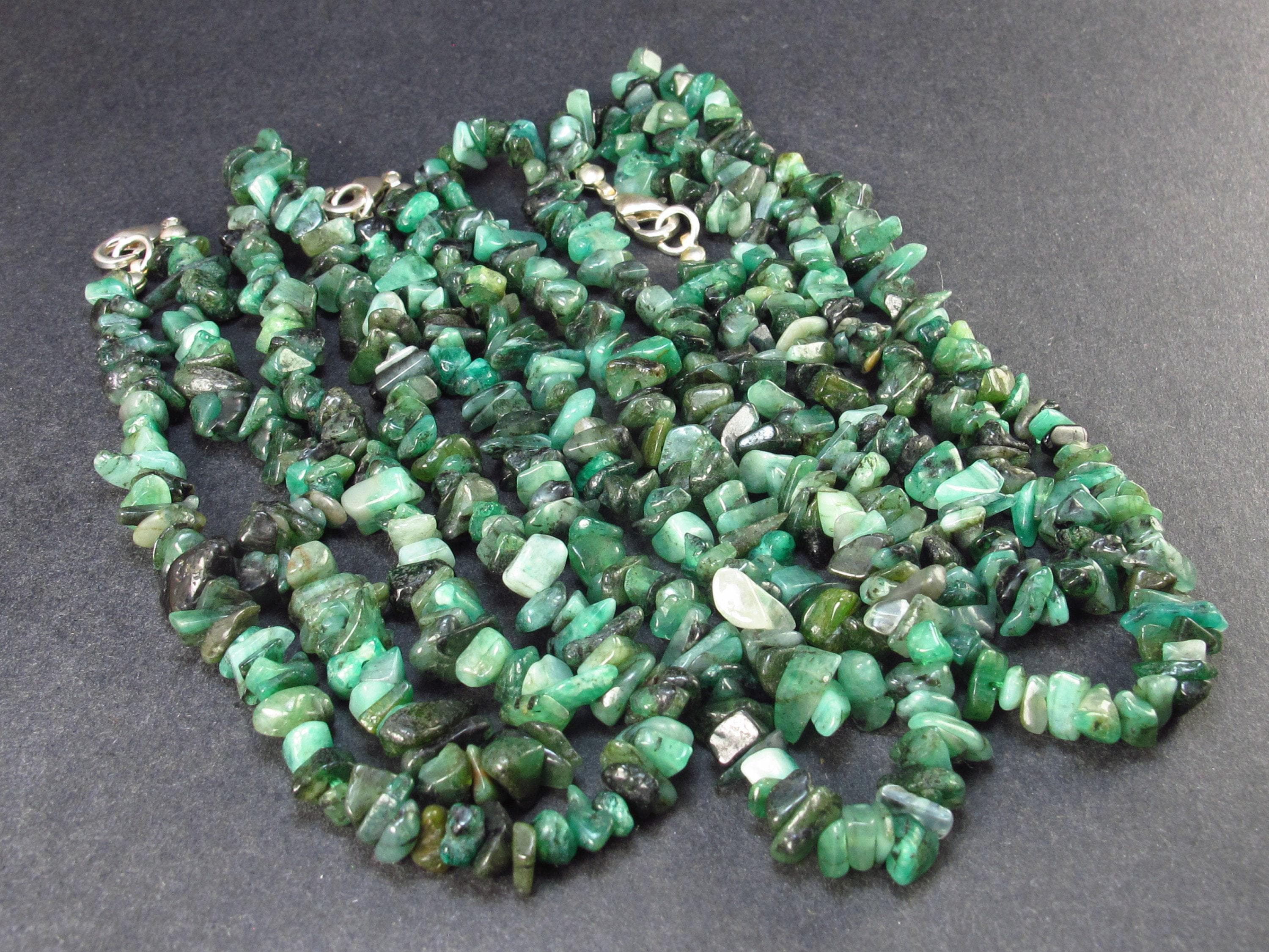 Lot Of 3 Emerald Tumbled Beads Necklaces From Brazil - 18"