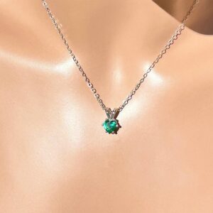 Minimalist Heart Emerald Necklace / Sterling Silver / Lab Grown / .85 Carat Tiny 6 Mm Heart Emerald / May/ August