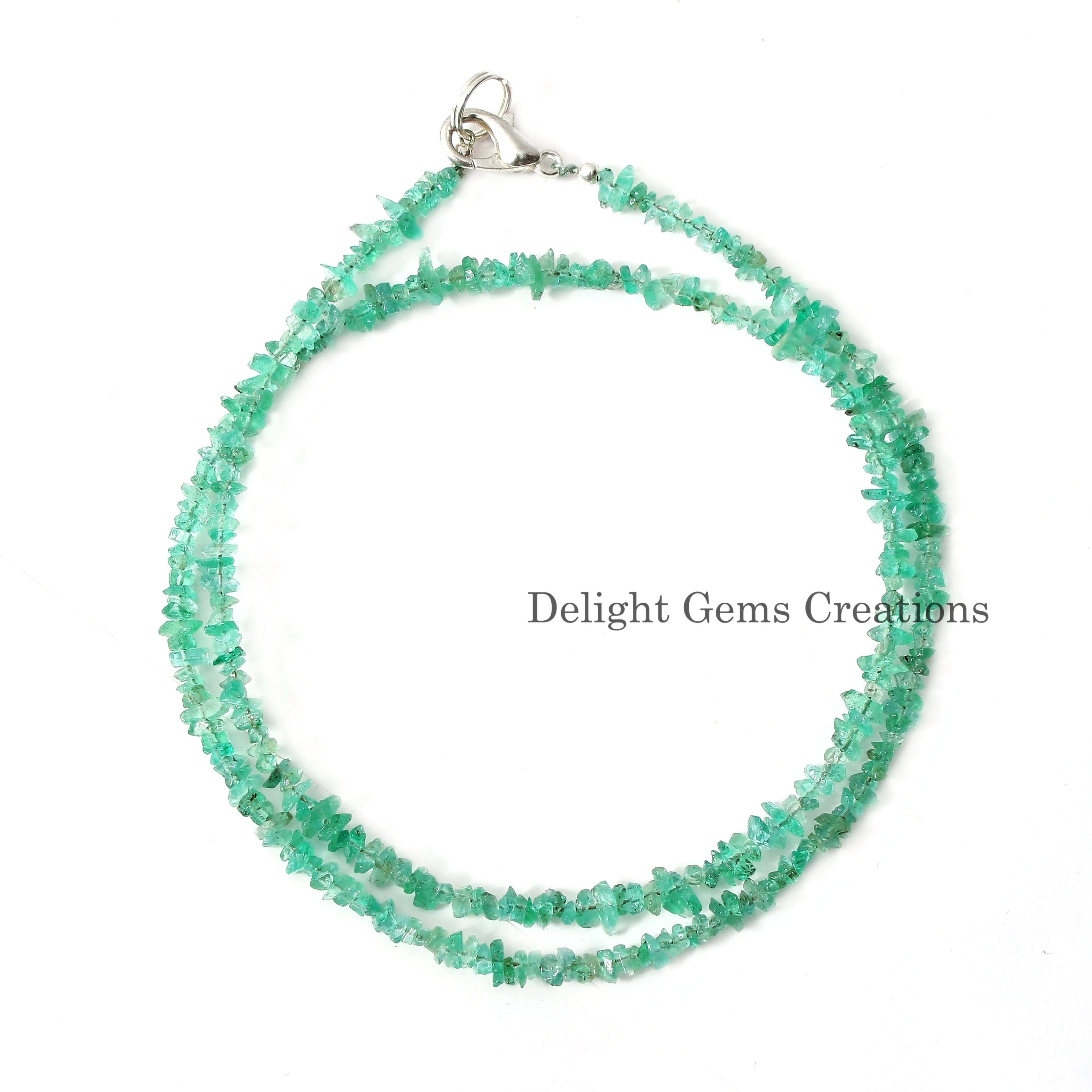 Natural Emerald Chip Beaded Necklace | Authentic Gemstone Jewelry | Raw Emerald Chip Necklace For Women | Green Emerald Chip Choker Necklace