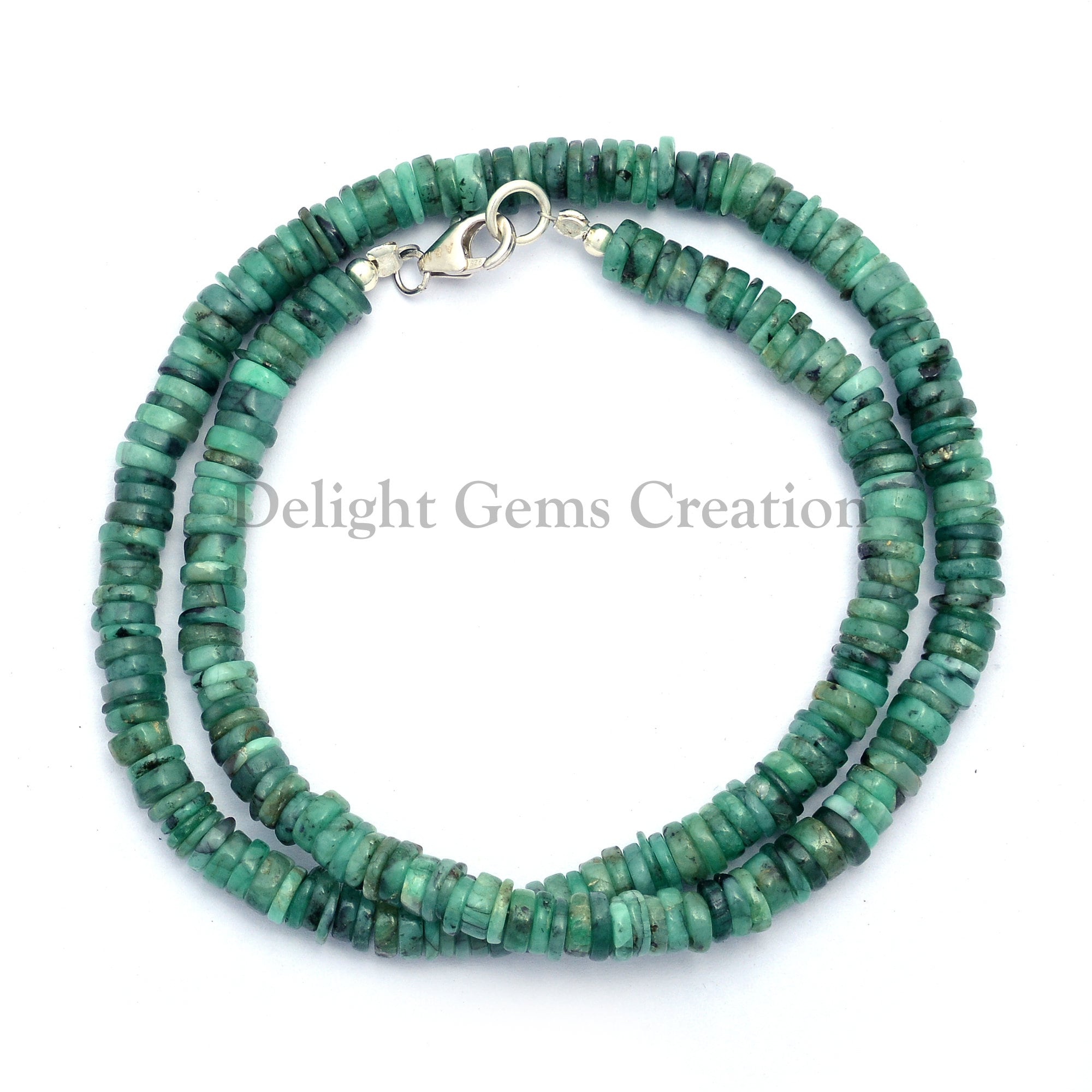 Natural Emerald Heishi Bead Necklace, 6mm, Beaded Jewelry