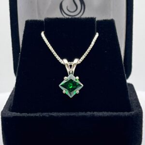 Princess Cut Emerald Necklace, Sterling Silver May Birthstone