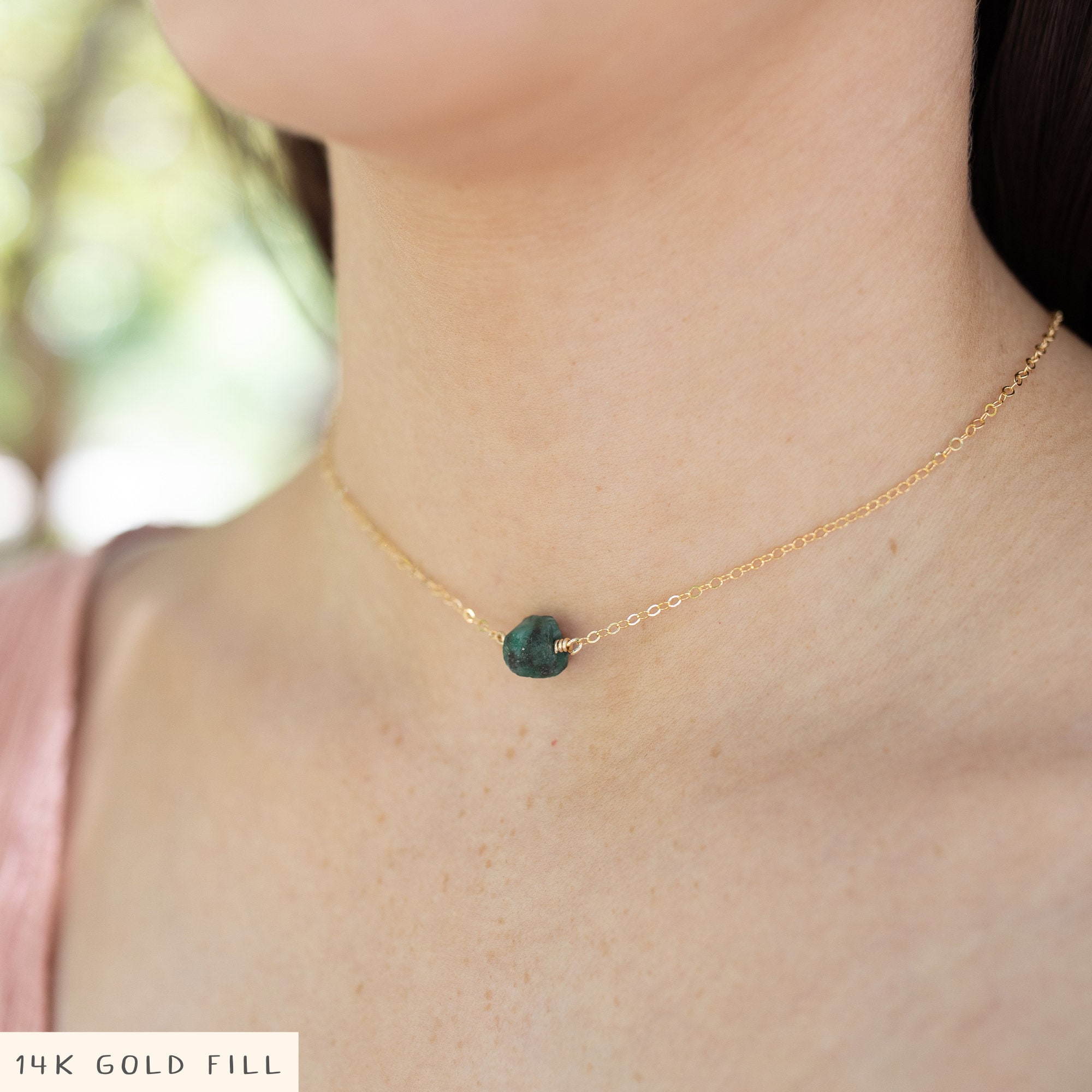 Raw Emerald Choker Necklace, May Birthstone Jewelry