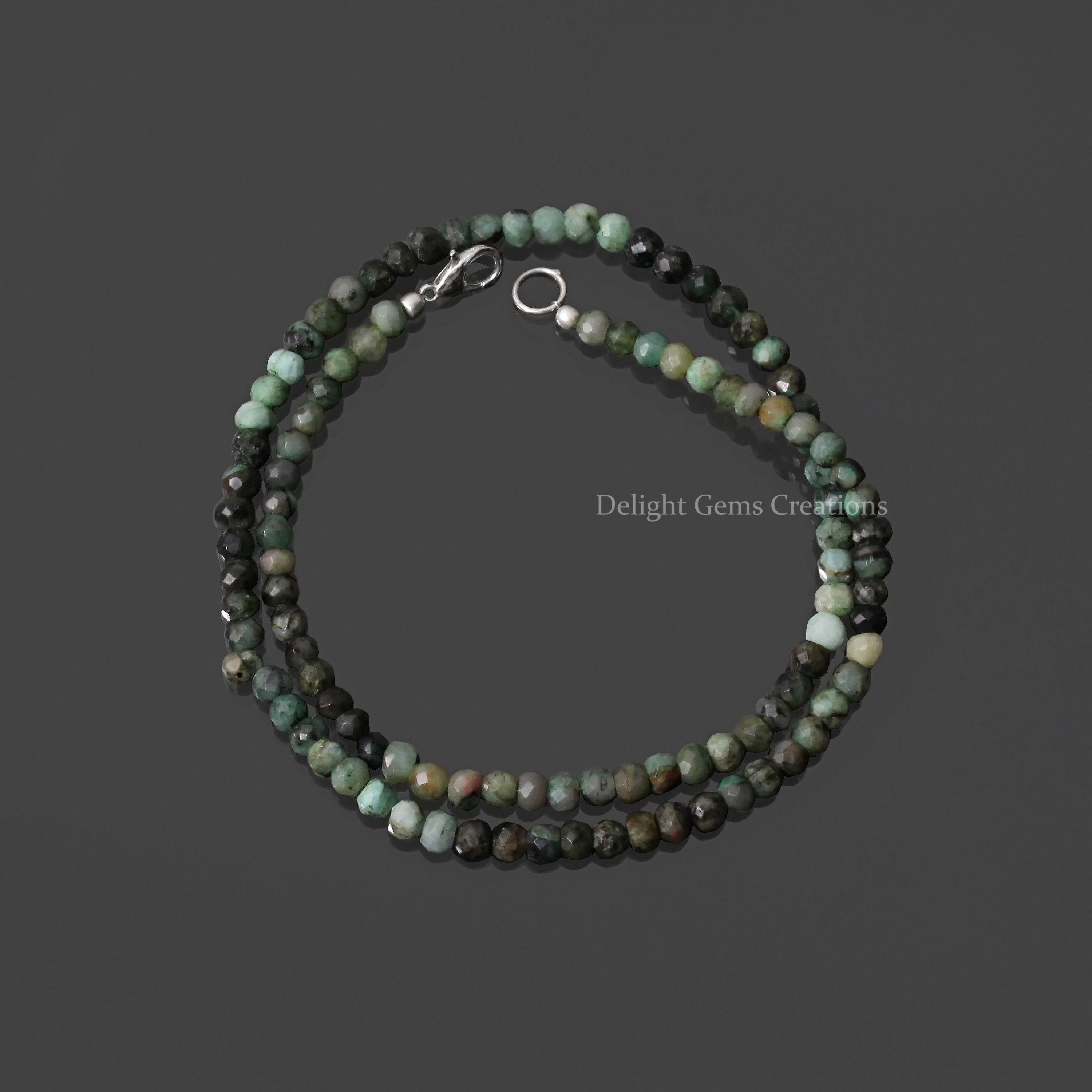 Shaded Emerald Beaded Necklace, 5mm Faceted Rondelle, 18 Inch