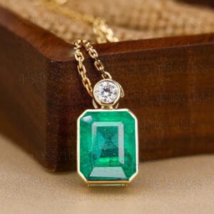 Women Emerald Necklace Solid 925 Sterling Silver Necklace For Women Wedding Gift For Her Solitaire Chain Necklace May Birthstone Necklace
