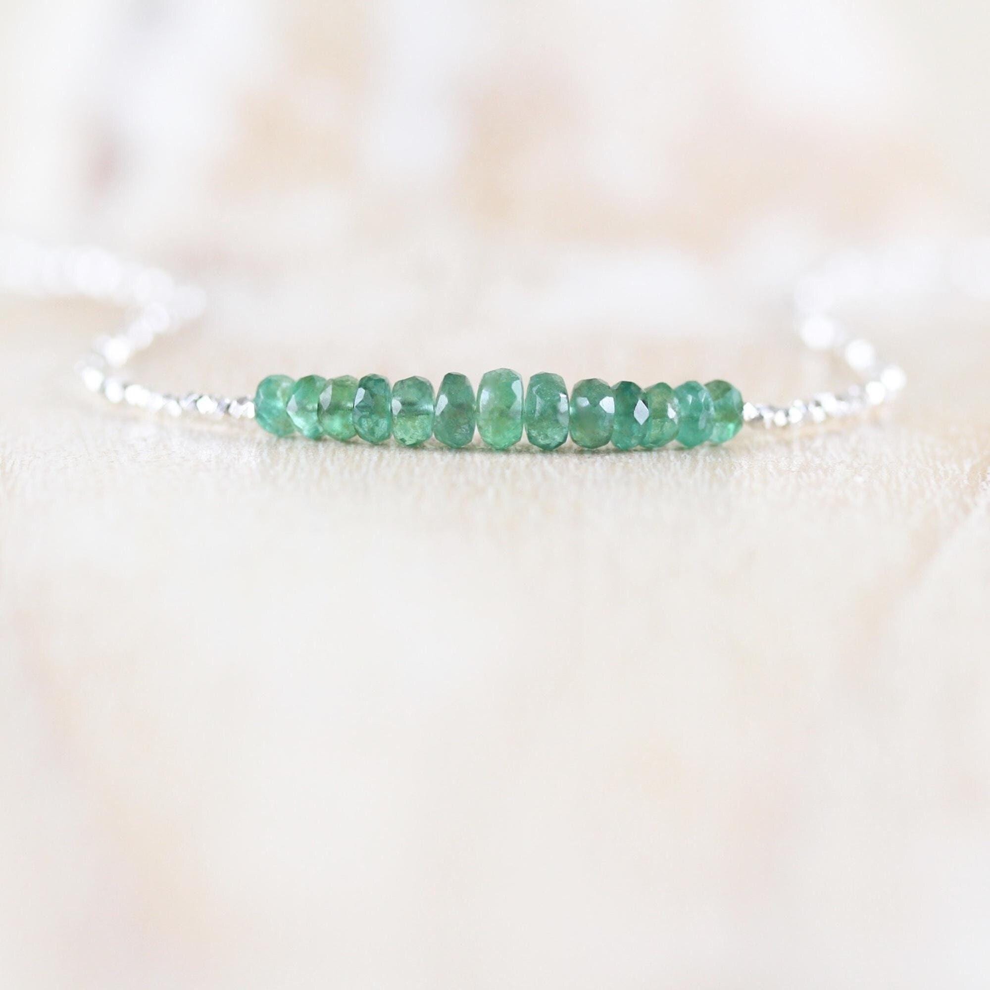 Zambian Emerald, Sterling & Fine Silver Necklace, Dainty Precious Gemstone Choker With Karen Hill Tribe Thai Silver Beads, Jewelry For Women