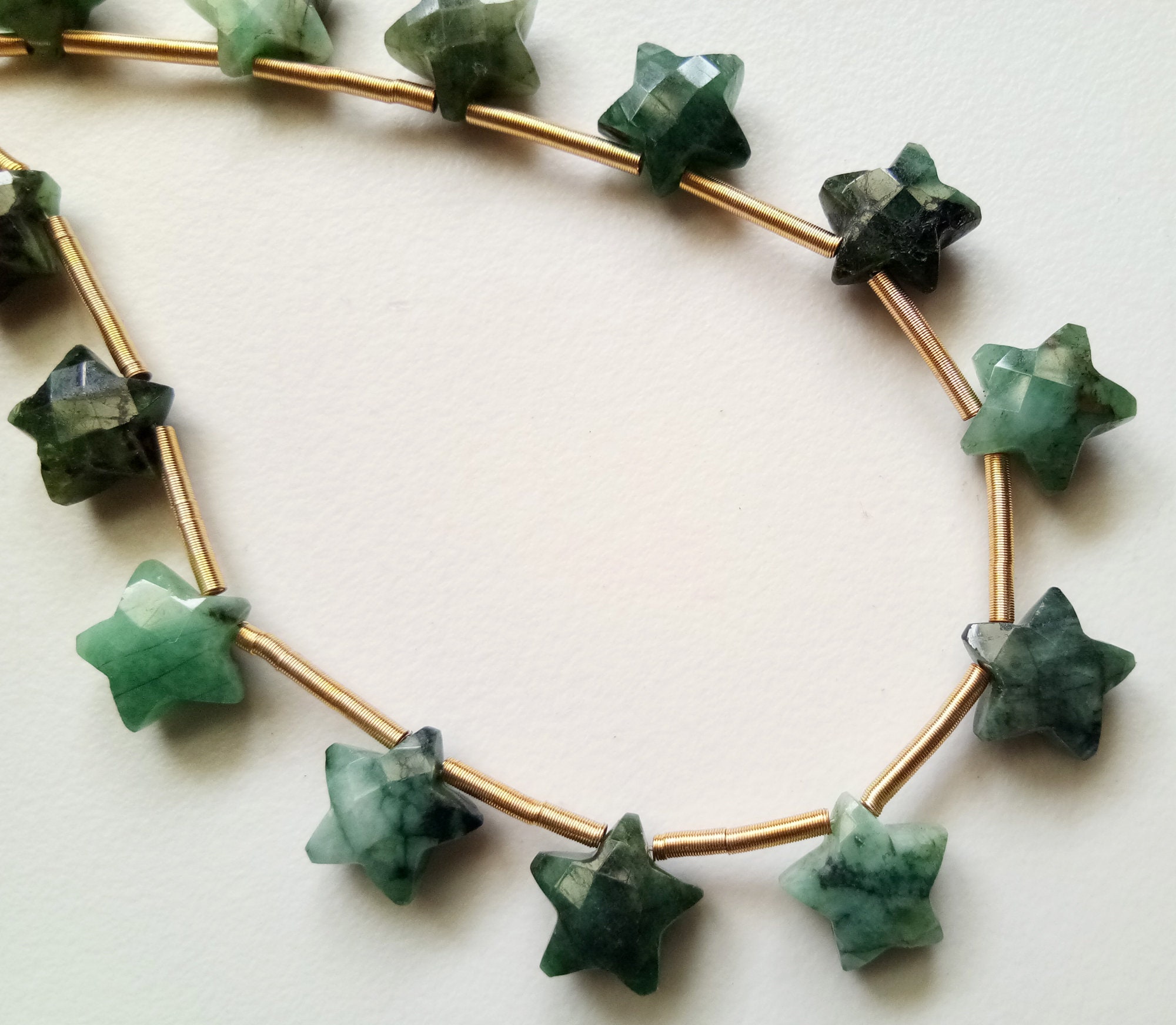 10mm Emerald Faceted Star Beads, Emerald Star Shape Bead, Emerald Briolettes For Jewelry, Fancy Star (4in To 8in Options) - Adg348