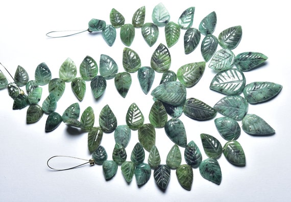 Emerald Carving Leaves Beads - 7 Inches - Natural Emerald Hand Carved Leaves Beads - Size 5x8- 9x15 Mm #2331