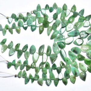 Emerald Carving Leaves Beads - 7.5 inches - Natural Emerald Hand Carved Leaves Beads - Size is 5x7 - 8x13 mm #479 Emerald Carving Leaves Beads - 7.5 inches - Natural Emerald Hand Carved Leaves Beads - Size is 5x7 - 8x13 mm #479