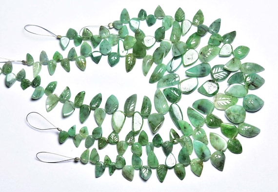 Emerald Carving Leaves Beads - 7.5 Inches - Natural Emerald Hand Carved Leaves Beads - Size Is 5x7 - 8x13 Mm #479 Emerald Carving Leaves Beads - 7.5 Inches - Natural Emerald Hand Carved Leaves Beads - Size Is 5x7 - 8x13 Mm #479