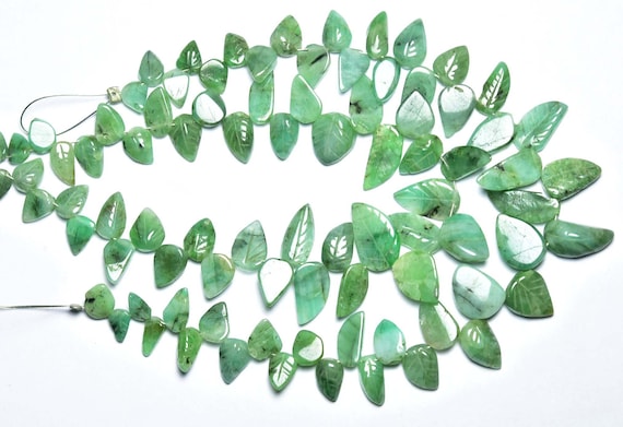 Emerald Carving Leaves Beads - 7.50 Inches - Natural Emerald Hand Carved Leaves Bead - Size Is 5x6 - 8x13 Mm #480