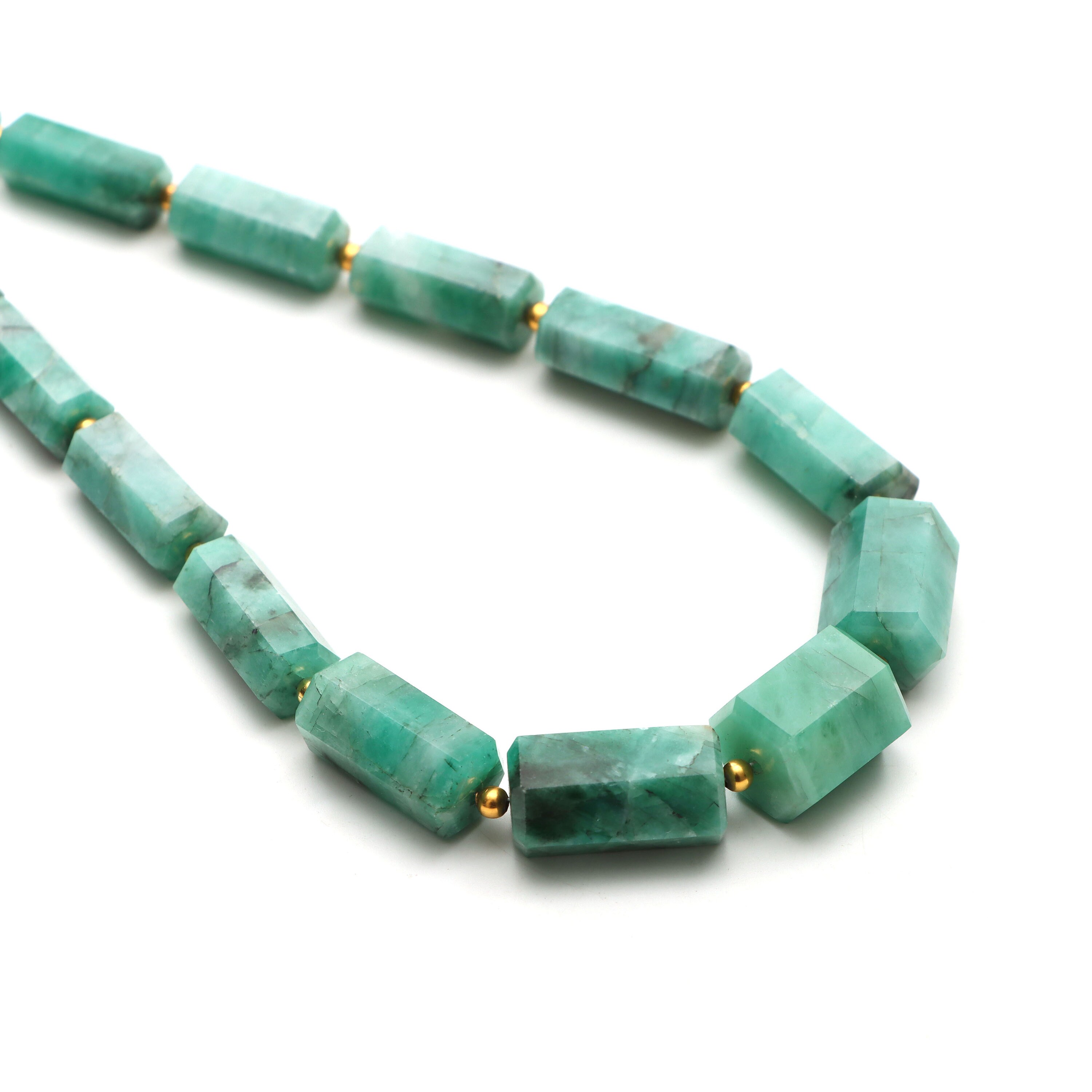 Emerald Faceted Cylinder Beads, 5.5x11 Mm To 10x22.5 Mm, Emerald Jewelry Making Beads, Emerald Beads, 20 Inches Strand, Price Per Strand