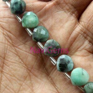 Faceted Emerald Heart Briolette Beads: May Birthstone, 9mm (19 Pieces) Faceted Emerald Heart Briolette Beads: May Birthstone, 9mm (19 Pieces)