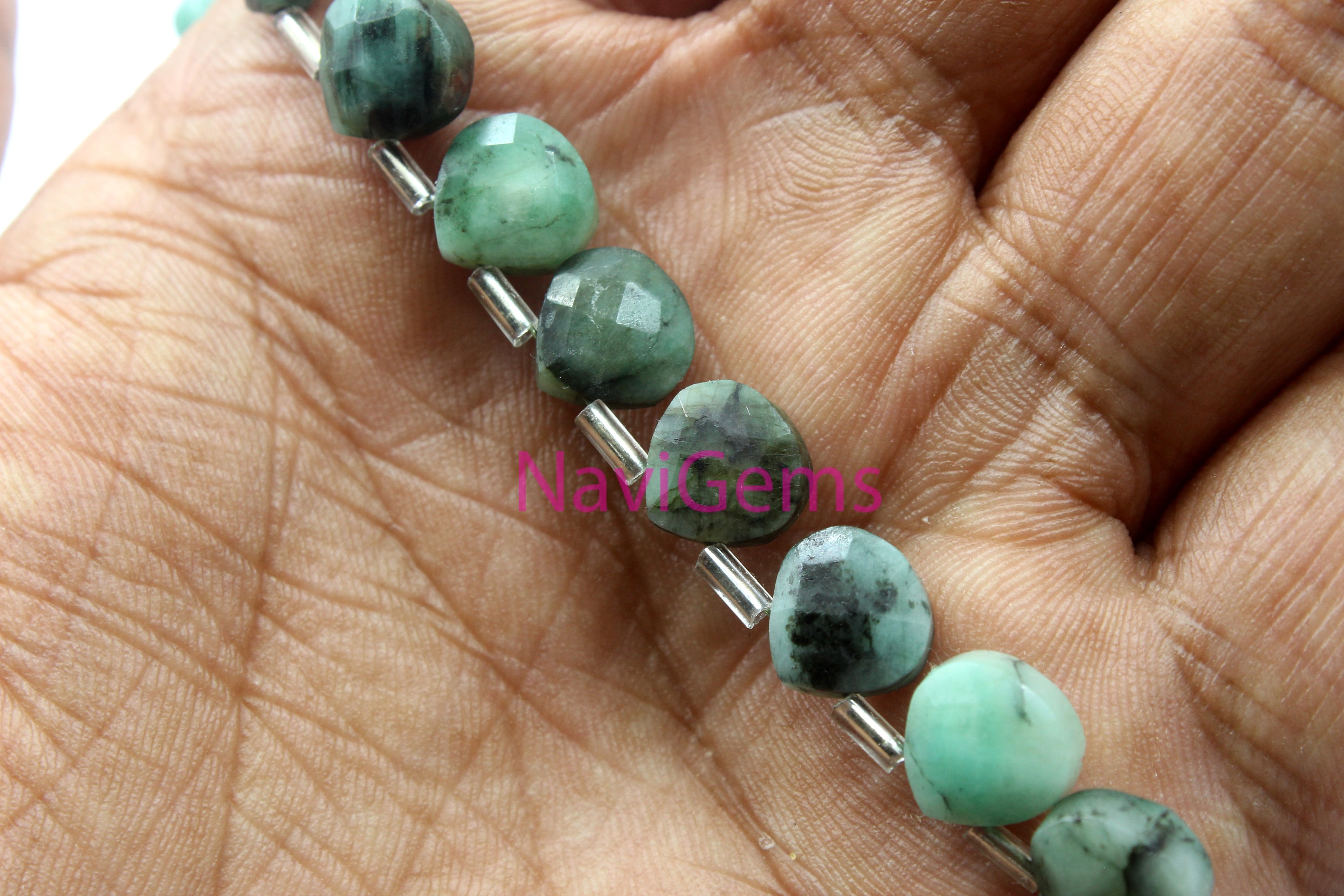 Faceted Emerald Heart Briolette Beads: May Birthstone, 9mm (19 Pieces)