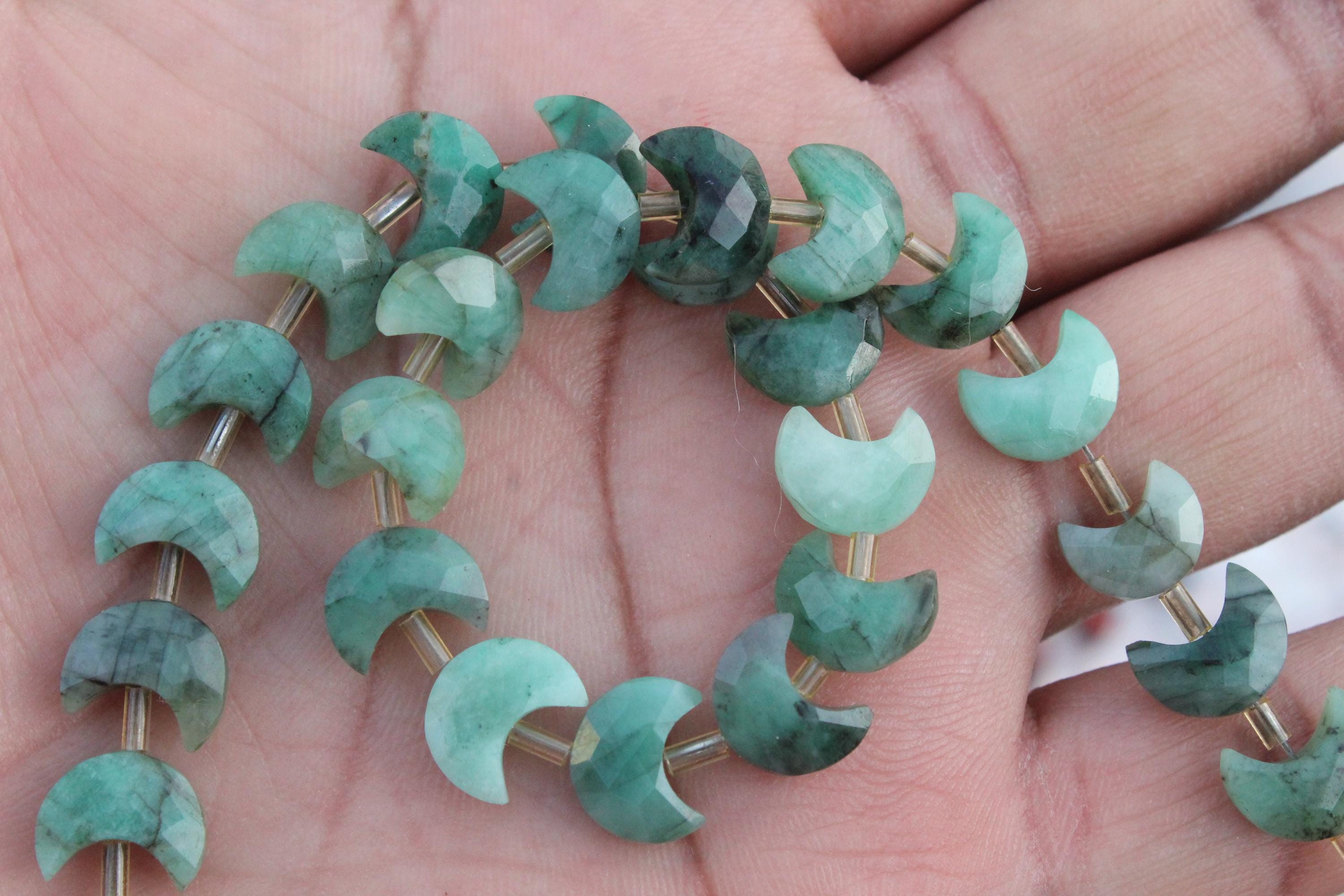 Emerald Gemstone Faceted Briolette Beads I 10 Piece Crescent Moon-shaped I Size- 9x11 Mm App. Jewelry Setting (c70)