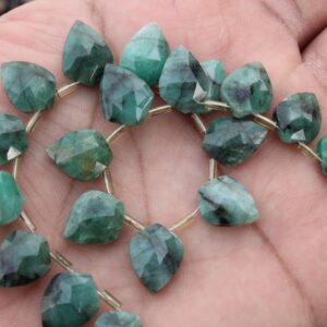 Emerald Gemstone Faceted Briolette Beads | 10 Piece Leaf-shaped | Size—11x14 Mm | Jewelry Setting (c168) Emerald Gemstone Faceted Briolette Beads | 10 Piece Leaf-shaped | Size—11x14 Mm | Jewelry Setting (c168)