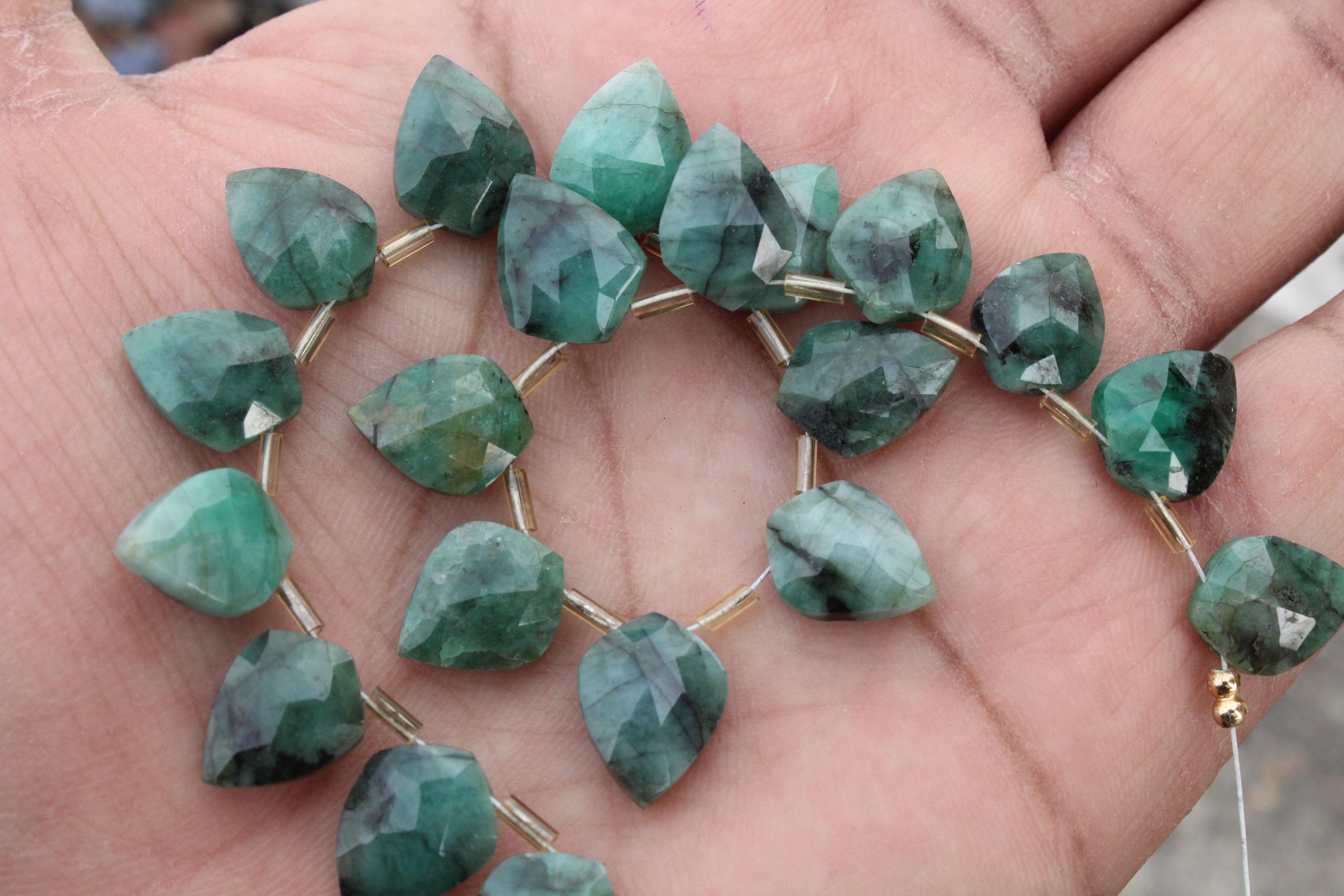 Emerald Gemstone Faceted Briolette Beads | 10 Piece Leaf-shaped | Size—11x14 Mm | Jewelry Setting (c168) Emerald Gemstone Faceted Briolette Beads | 10 Piece Leaf-shaped | Size—11x14 Mm | Jewelry Setting (c168)